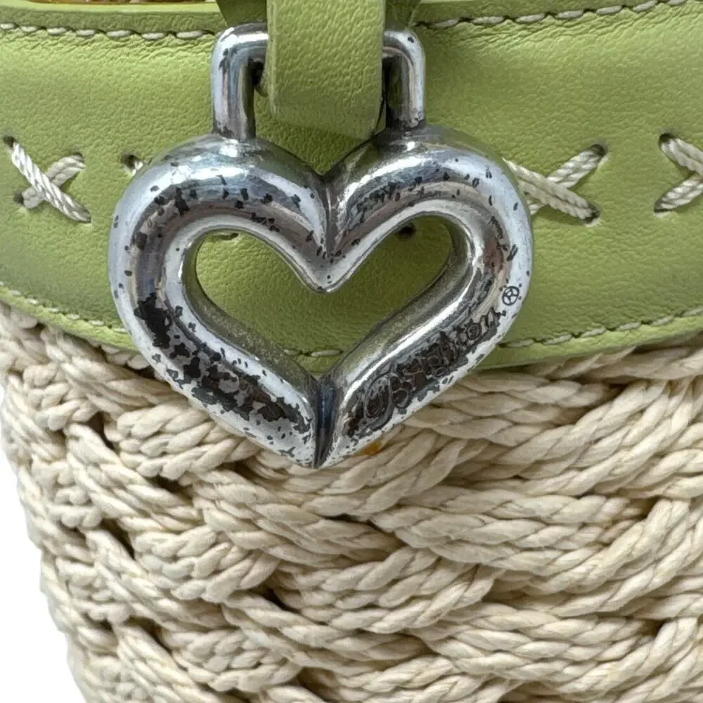 Brighton Ellery Lime Straw Crossbody Bag Heart Charm H70501 w Box